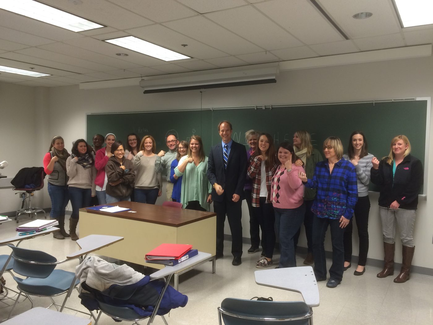 Tim Shurr with a nursing class after a performance training session